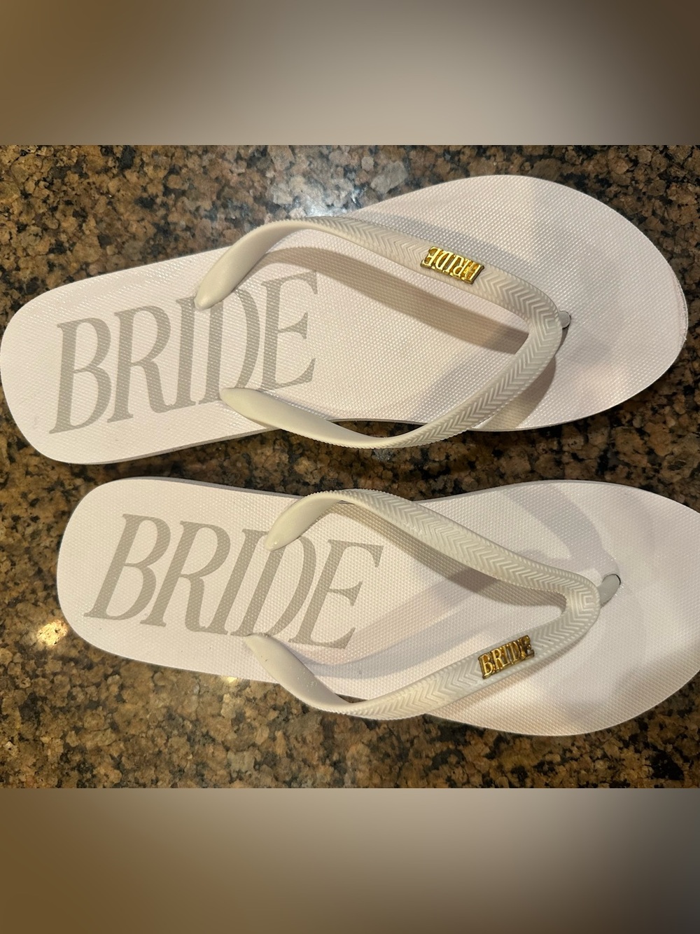 Bride White Flip Flop Sandals with Gold Accent